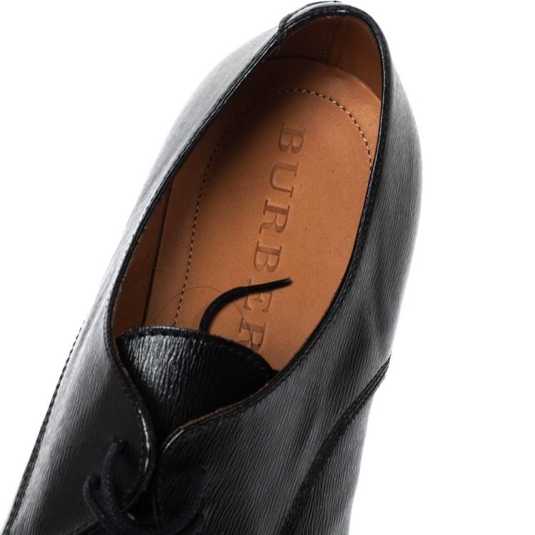 Pre Owned Burberry Black Textured Leather Lace Up Derby Size 44 