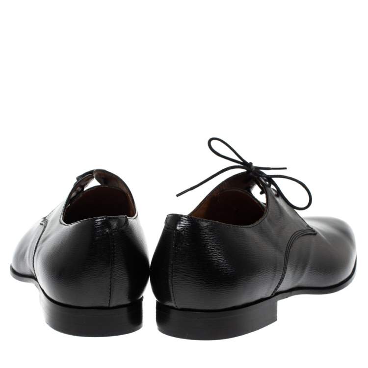 Pre Owned Burberry Black Textured Leather Lace Up Derby Size 44 