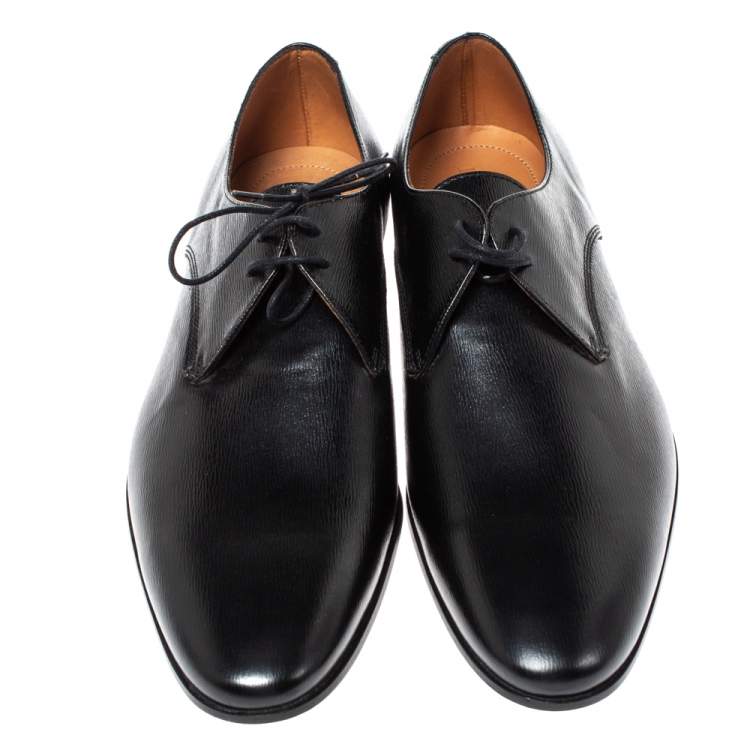 Pre Owned Burberry Black Textured Leather Lace Up Derby Size 44 