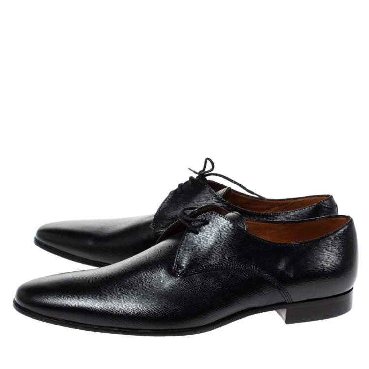 Pre Owned Burberry Black Textured Leather Lace Up Derby Size 44 