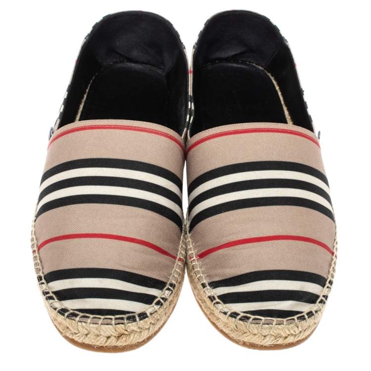 Pre Owned Burberry Beige Icon Stripe Canvas Espadrilles Flats Size 43