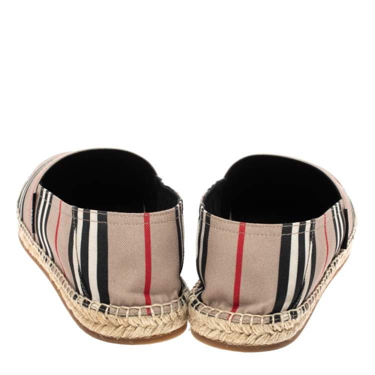 Pre Owned Burberry Beige Icon Stripe Canvas Espadrilles Flats Size 43