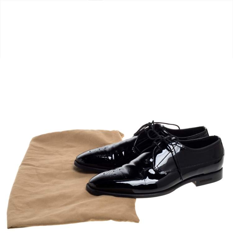 Pre Owned Burberry Black Brogue Patent Leather Lace Up Derby Size 41