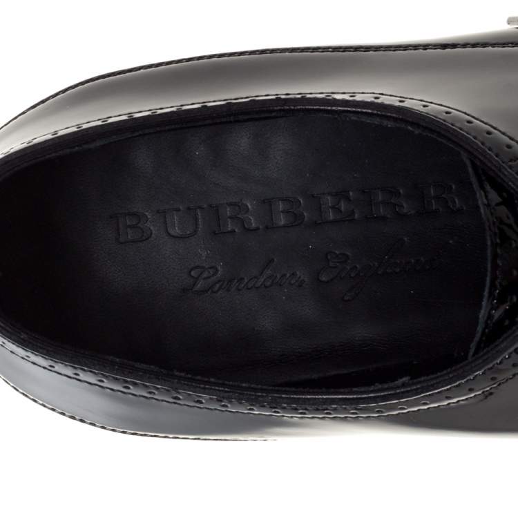 Pre Owned Burberry Black Brogue Patent Leather Lace Up Derby Size 41