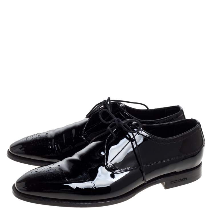 Pre Owned Burberry Black Brogue Patent Leather Lace Up Derby Size 41