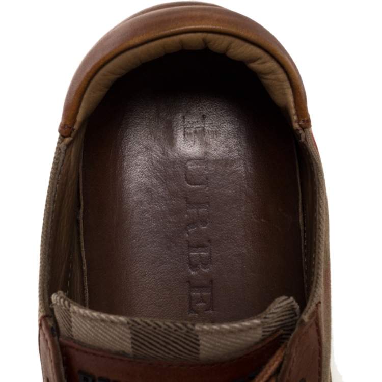 Pre Owned Burberry Beige/Brown Check Canvas And Leather Lace Up Sneakers Size 39