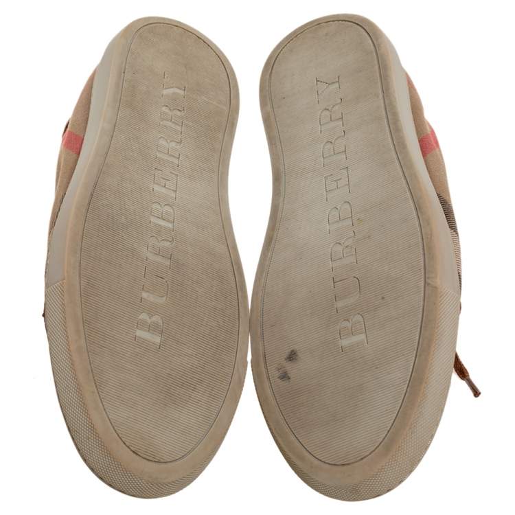 Pre Owned Burberry Beige/Brown Check Canvas And Leather Lace Up Sneakers Size 39