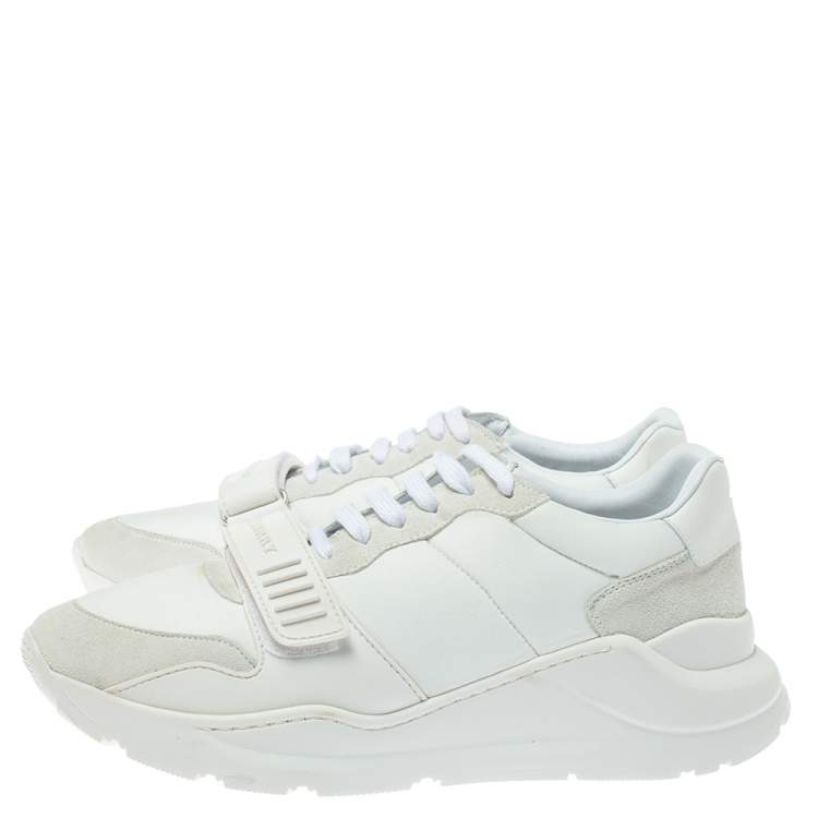 Pre Owned Burberry White Suede Leather And Fabric Low Top Sneakers Size 43.5