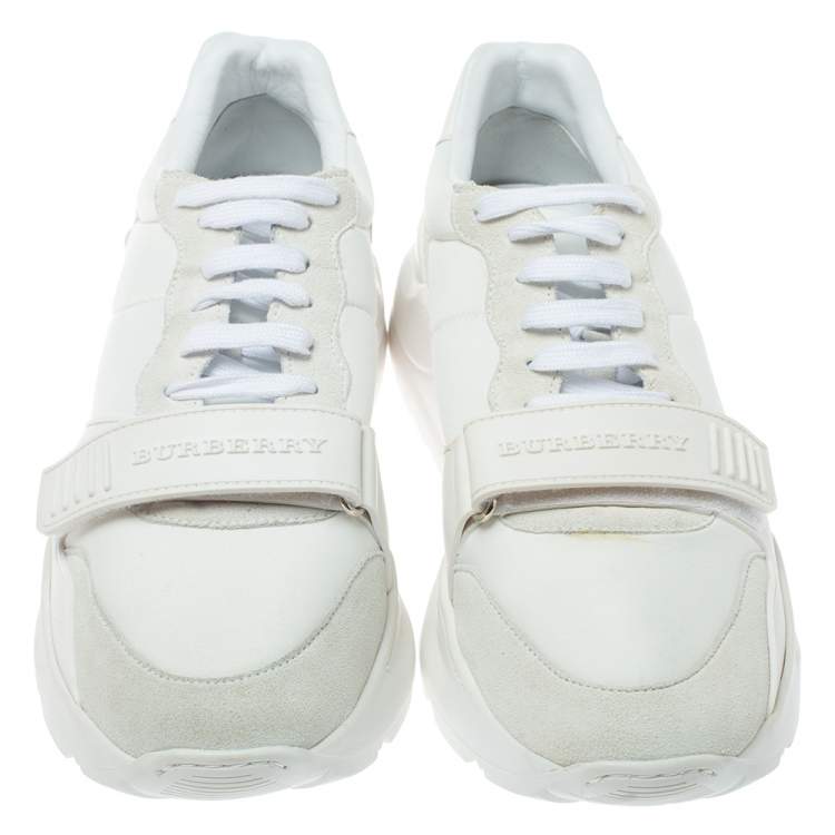 Pre Owned Burberry White Suede Leather And Fabric Low Top Sneakers Size 43.5