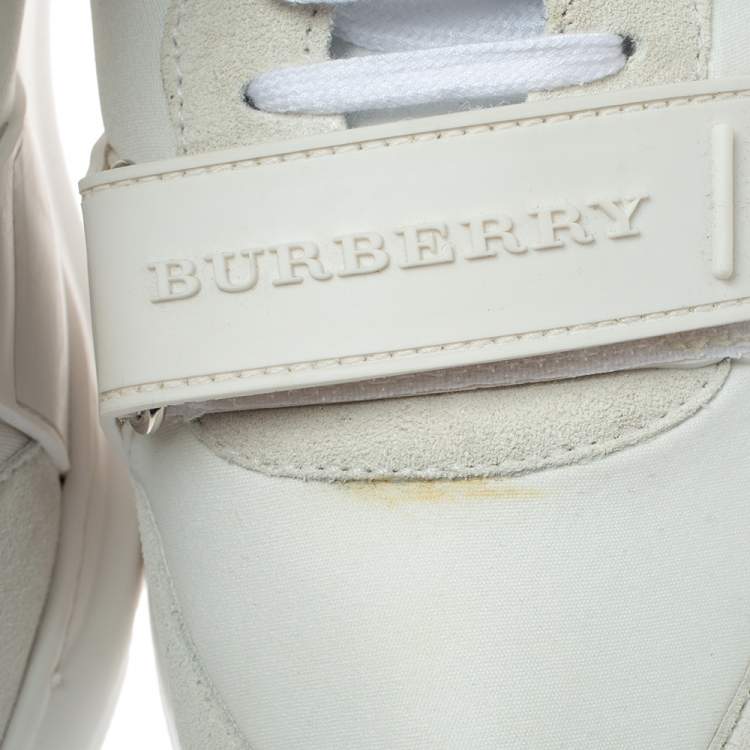 Pre Owned Burberry White Suede Leather And Fabric Low Top Sneakers Size 43.5