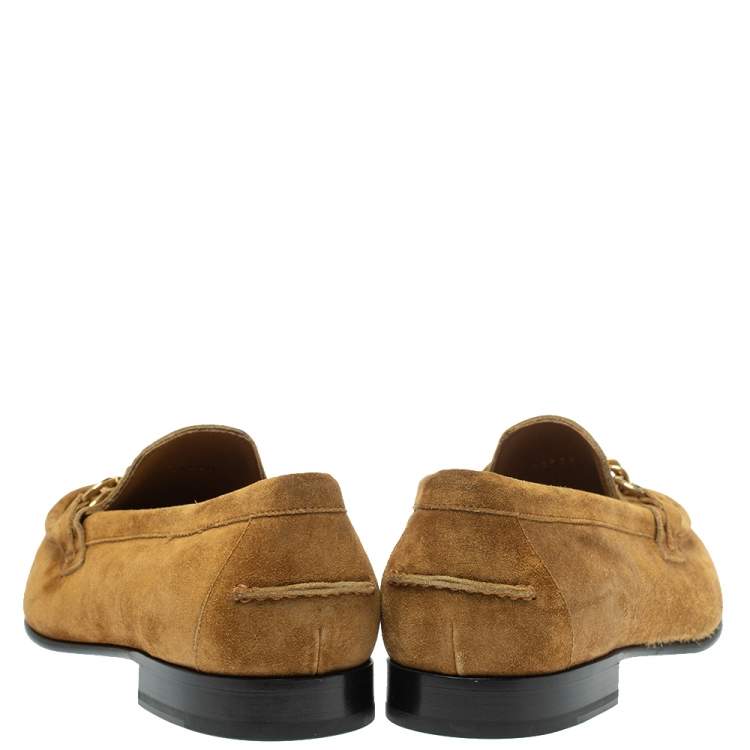 Pre Owned Burberry Brown Suede Leather Solway Chain Detail Slip On Loafers Size 42