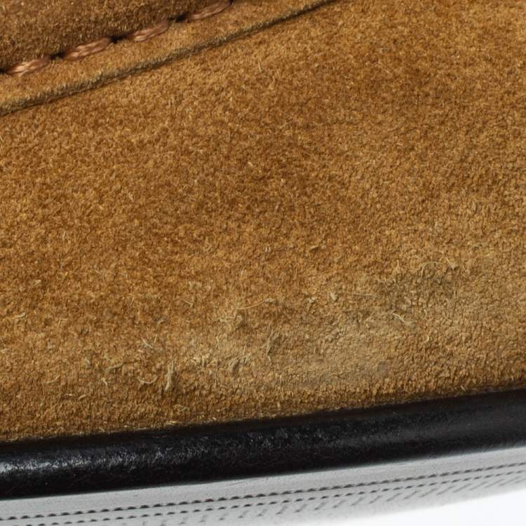 Pre Owned Burberry Brown Suede Leather Solway Chain Detail Slip On Loafers Size 42
