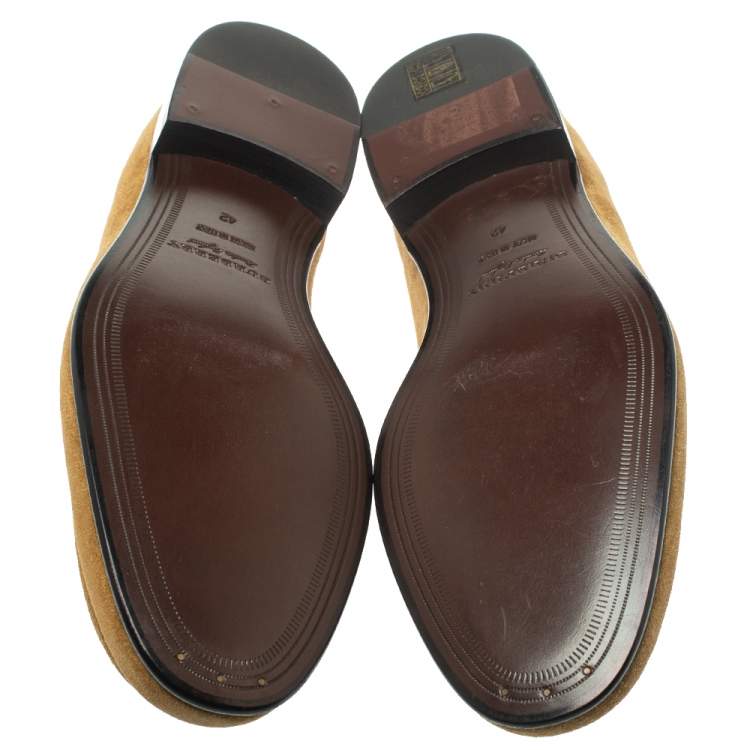Pre Owned Burberry Brown Suede Leather Solway Chain Detail Slip On Loafers Size 42