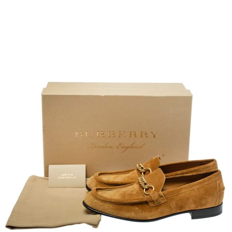 Pre Owned Burberry Brown Suede Leather Solway Chain Detail Slip On Loafers Size 42