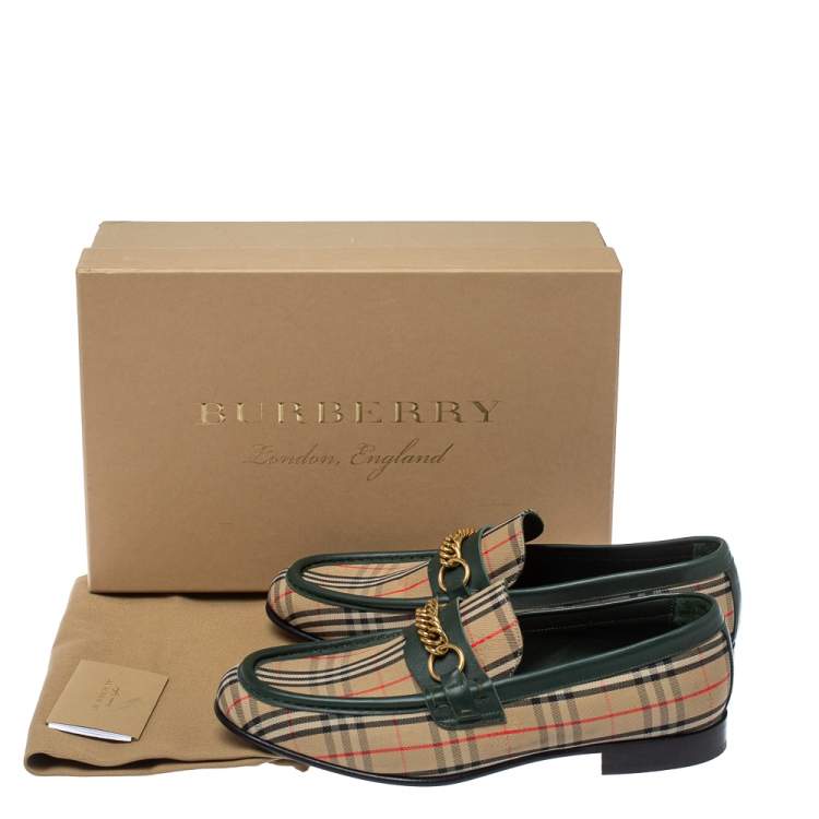 Pre Owned Burberry Multicolor Nova Check Canvas And Leather Moorley Slip On Loafers Size 44