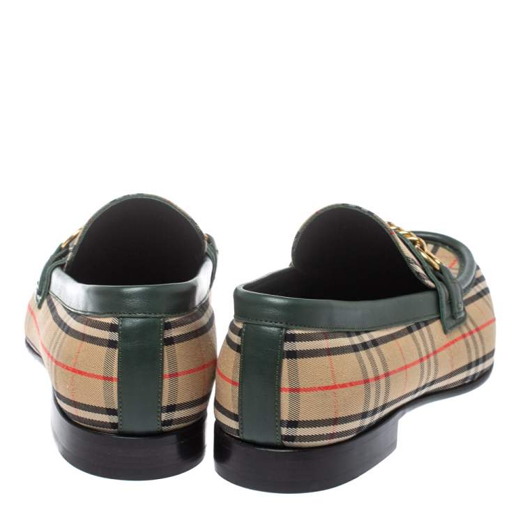 Pre Owned Burberry Multicolor Nova Check Canvas And Leather Moorley Slip On Loafers Size 44