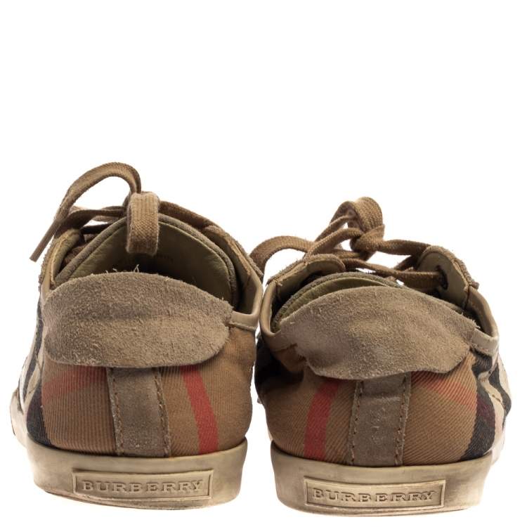 Pre Owned Burberry Beige Suede And Novacheck Canvas Low Top Sneakers Size 46