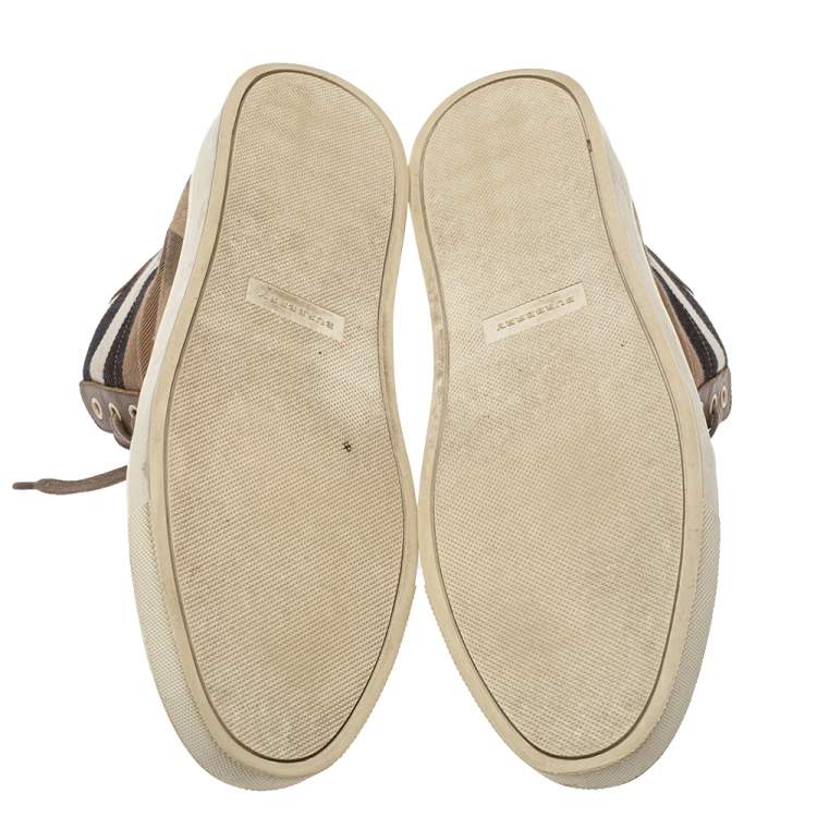 Pre Owned Burberry Beige Housecheck Canvas And Leather Painton High Top Sneakers Size 43