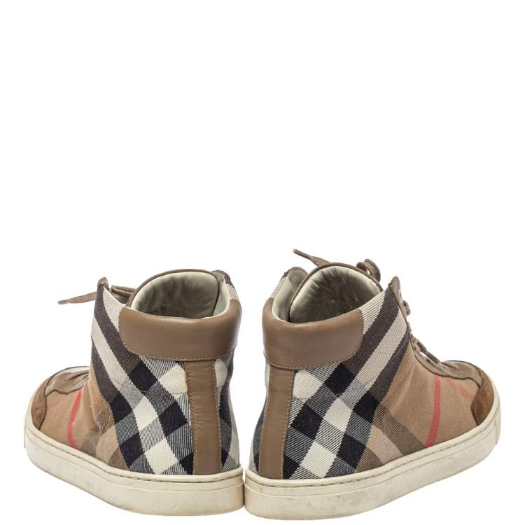 Pre Owned Burberry Beige Housecheck Canvas And Leather Painton High Top Sneakers Size 43