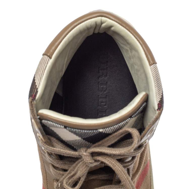 Pre Owned Burberry Beige Housecheck Canvas And Leather Painton High Top Sneakers Size 43