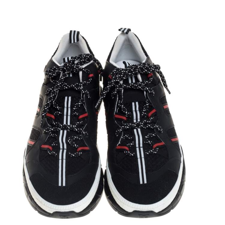 Pre Owned Burberry Black/Red Mesh And Leather Union Low Top Sneakers Size 42.5