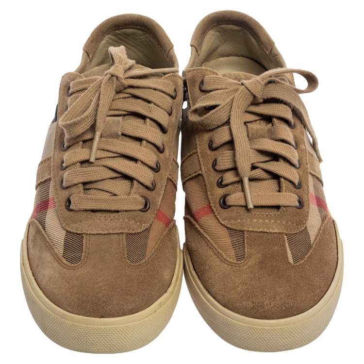 Pre Owned Burberry Beige Suede And Canvas Low Top Sneakers Size 41