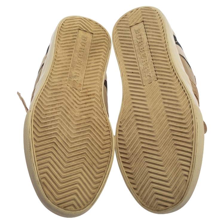 Pre Owned Burberry Beige Suede And Canvas Low Top Sneakers Size 41