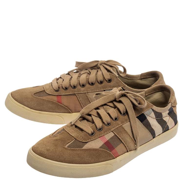 Pre Owned Burberry Beige Suede And Canvas Low Top Sneakers Size 41