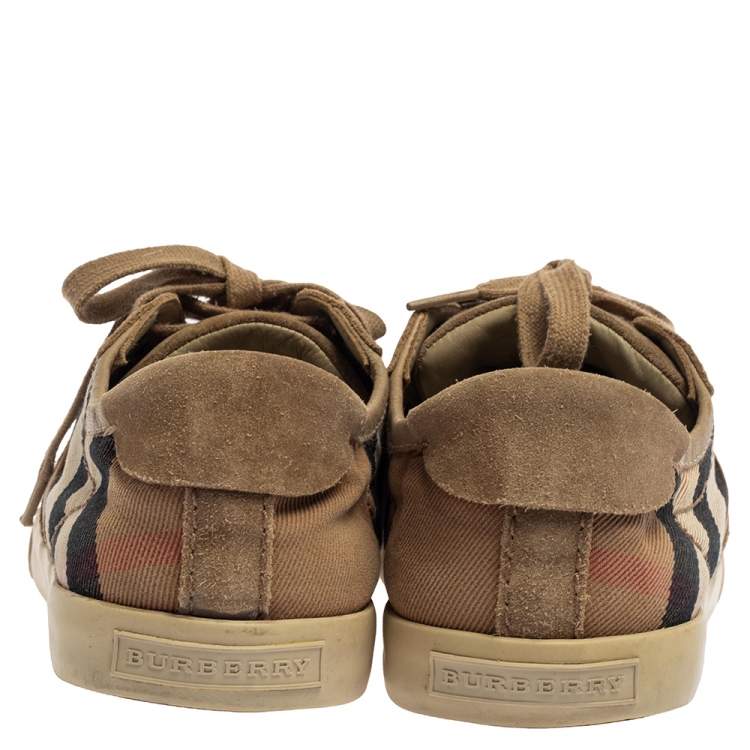 Pre Owned Burberry Beige Suede And Canvas Low Top Sneakers Size 41