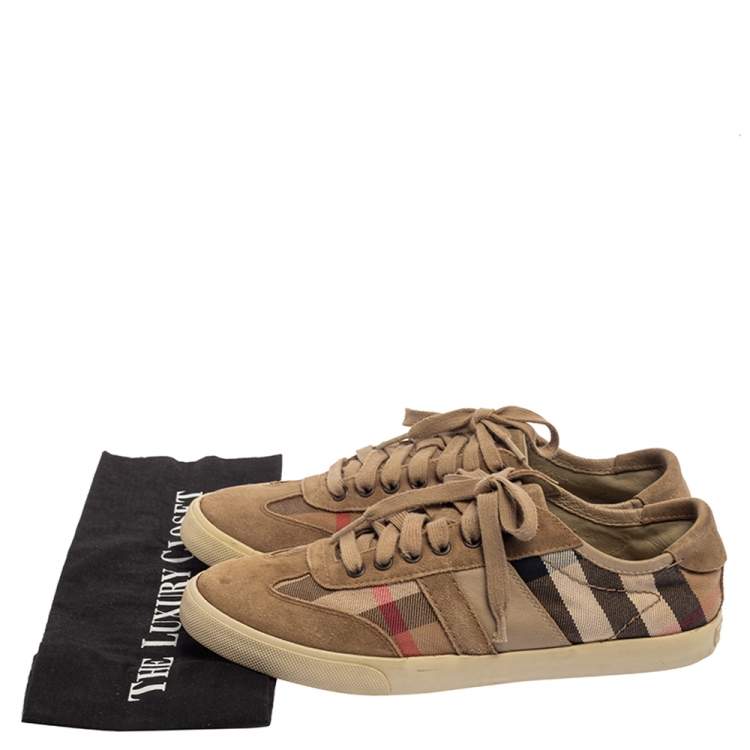 Pre Owned Burberry Beige Suede And Canvas Low Top Sneakers Size 41