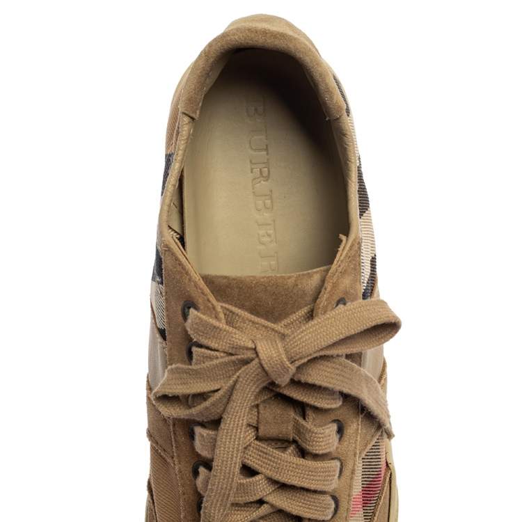 Pre Owned Burberry Beige Suede And Canvas Low Top Sneakers Size 41