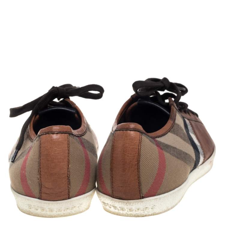 Pre Owned Burberry Brown/Beige House Check Canvas and Leather Sneakers Size 41