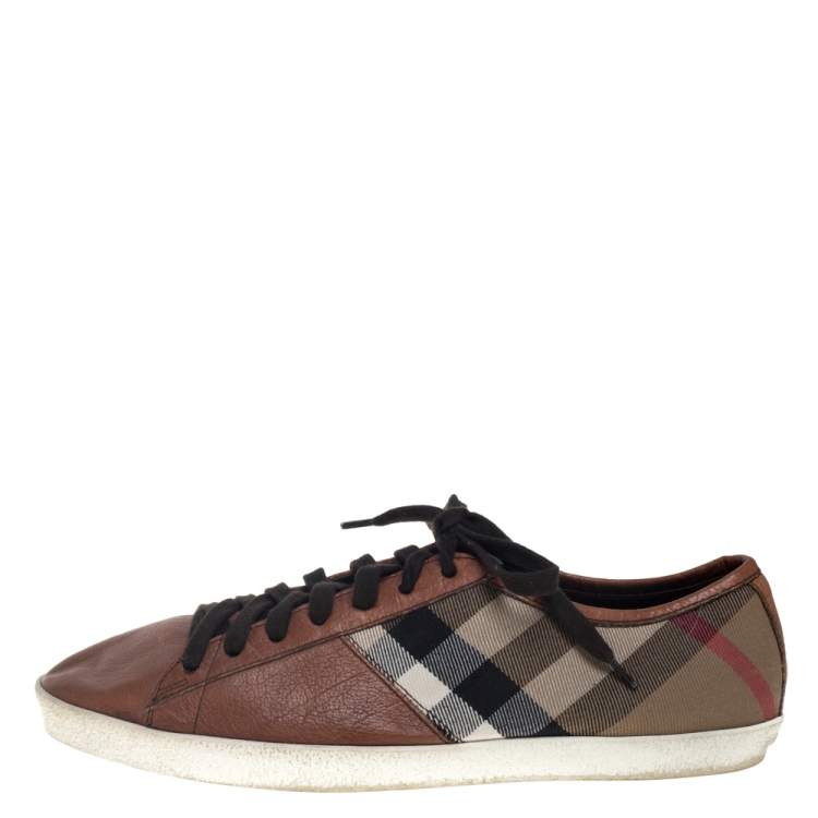 Pre Owned Burberry Brown/Beige House Check Canvas and Leather Sneakers Size 41