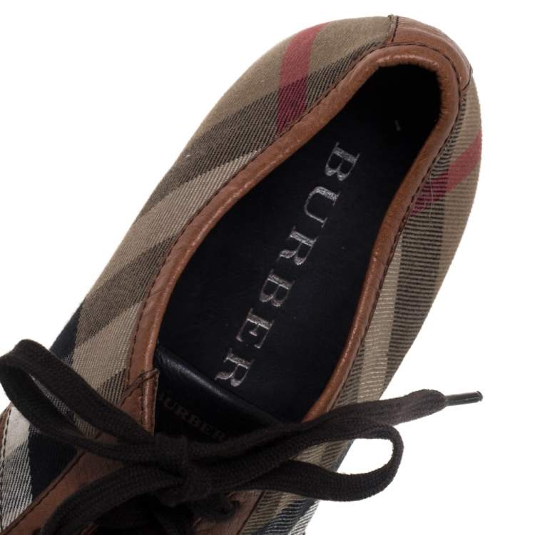 Pre Owned Burberry Brown/Beige House Check Canvas and Leather Sneakers Size 41
