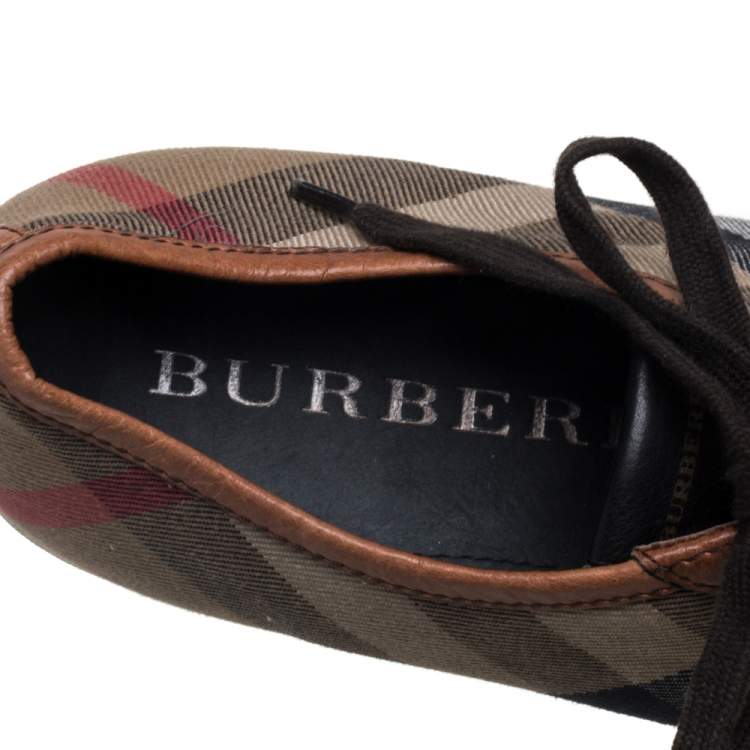 Pre Owned Burberry Brown/Beige House Check Canvas and Leather Sneakers Size 41