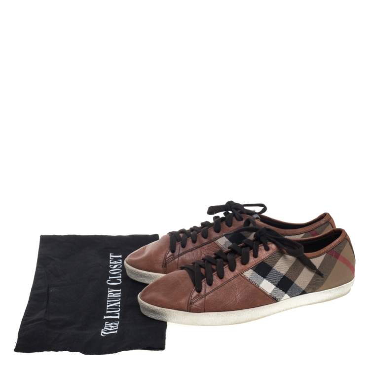 Pre Owned Burberry Brown/Beige House Check Canvas and Leather Sneakers Size 41