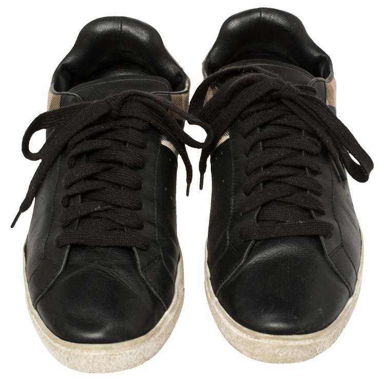 Pre Owned Burberry Black House Check Canvas And Leather Sneakers Size 44
