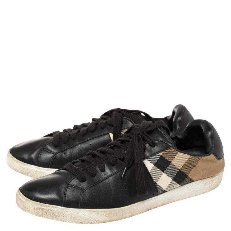 Pre Owned Burberry Black House Check Canvas And Leather Sneakers Size 44