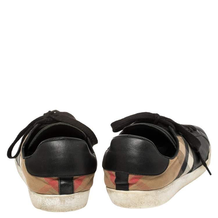 Pre Owned Burberry Black House Check Canvas And Leather Sneakers Size 44