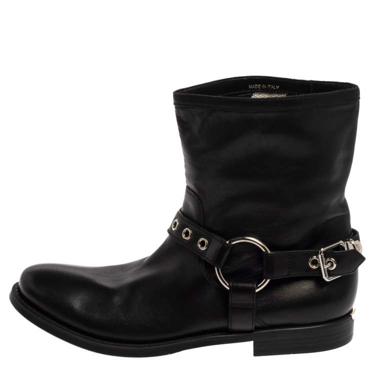 Pre Owned Burberry Black Leather Buckle Detail Ankle Boots Size 39