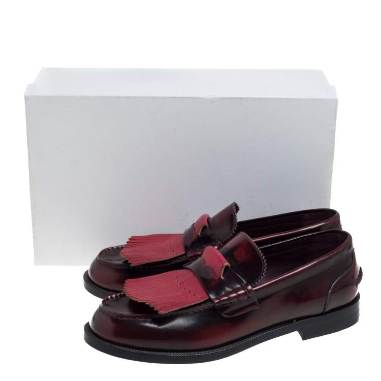Pre Owned Burberry Burgundy Leather Slip On Bedmoore Loafers Size 45