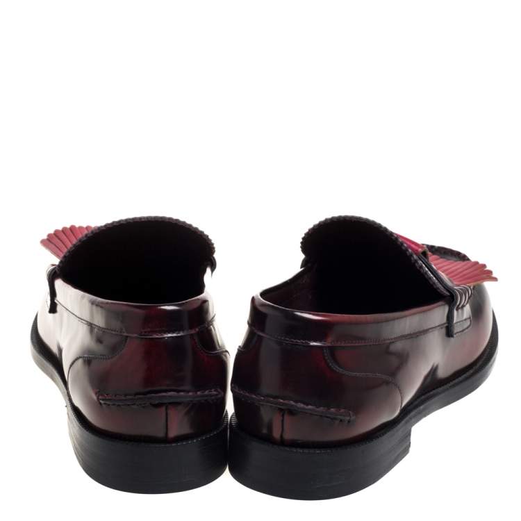 Pre Owned Burberry Burgundy Leather Slip On Bedmoore Loafers Size 45