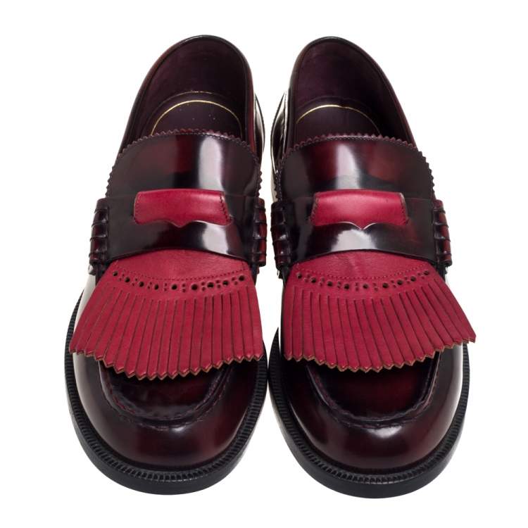 Pre Owned Burberry Burgundy Leather Slip On Bedmoore Loafers Size 45