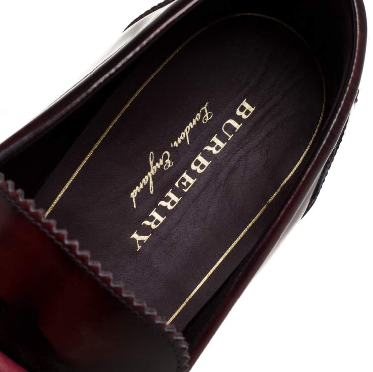 Pre Owned Burberry Burgundy Leather Slip On Bedmoore Loafers Size 45