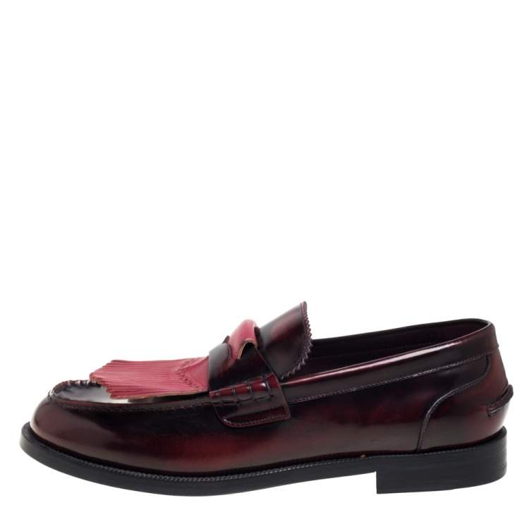 Pre Owned Burberry Burgundy Leather Slip On Bedmoore Loafers Size 45