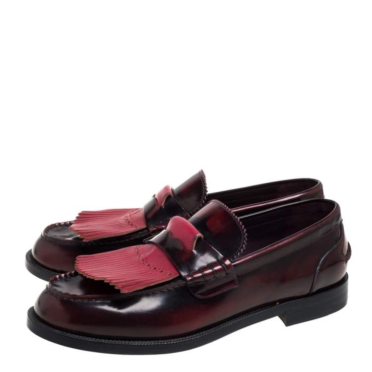 Pre Owned Burberry Burgundy Leather Slip On Bedmoore Loafers Size 45