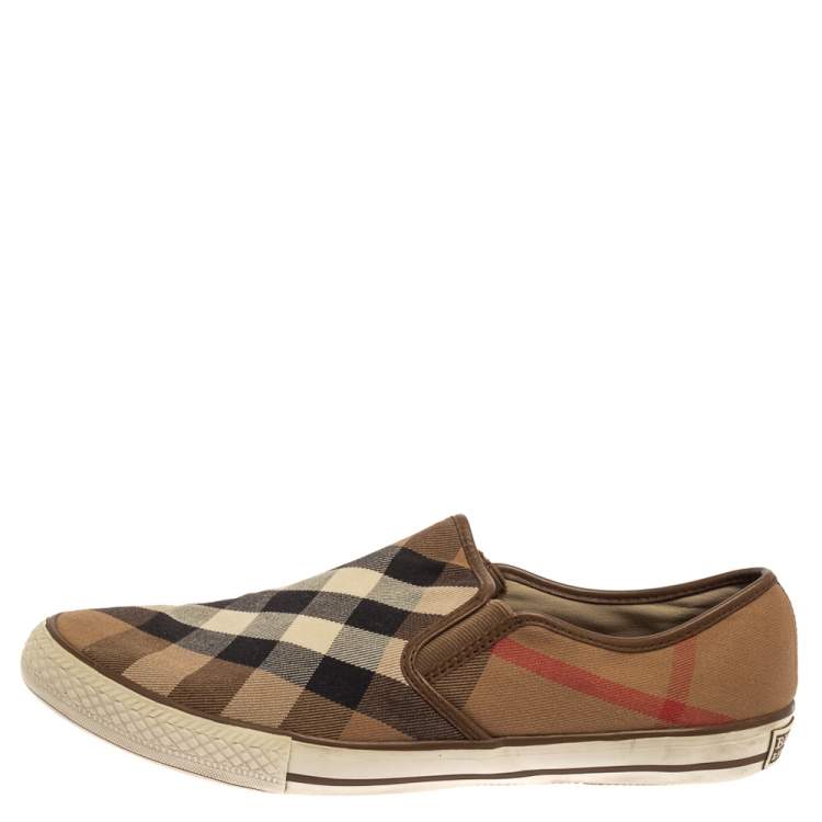 Pre Owned Burberry Beige House Check Canvas Slip On Sneakers Size 43