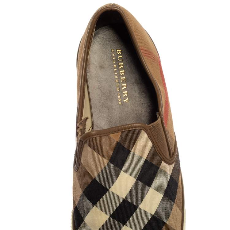 Pre Owned Burberry Beige House Check Canvas Slip On Sneakers Size 43