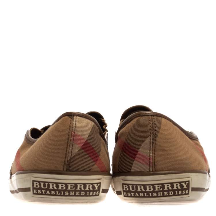 Pre Owned Burberry Beige House Check Canvas Slip On Sneakers Size 43