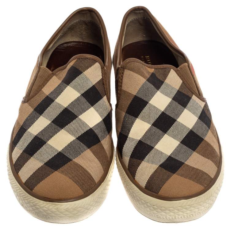 Pre Owned Burberry Beige House Check Canvas Slip On Sneakers Size 43